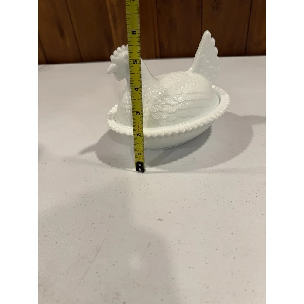 VTG Indiana Glass Company White Milk Glass Beaded Hen on a Nest Candy Dish/Bowl